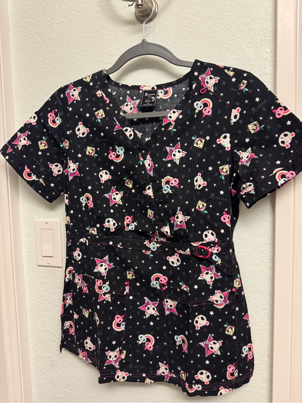 tokidoki Black Star & Character Print Scrub Top